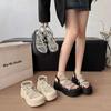 Sandalias Romanas de Playa con Pedrería de Suela Gruesa Hermosas Sandalias de Estilo Hada Blanco para Mujer para Usar en Exterior 2025 Verano Nuevo Estilo