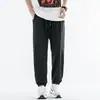 Calça de Verão Masculina Transfronteiriça Pequena Horizontal M-7XL Tamanho Plus Ar Condicionado Seda Gelada Masculina Calça Casual Solta de Nove Pontos