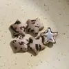 Outono e Inverno Retro Maillard Estampa de Leopardo Cor de Café Estrela de Cinco Pontas Fivela Redonda Botão Acessório de Cabelo DIY Acessórios de Chapéu