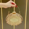 Nova bolsa de noite de luxo transfronteiriça, estilo europeu e americano, bolsa de mão feminina cravejada de diamantes, clutch redondo para festas, bolsa transversal elegante