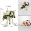 Buquê de Cor Caramelo de Outono Vintage em Forma de Gota d'Água, Buquê em Cascata de Rosas Artificiais, Buquê de Noiva Estilo Ocidental para Casamento ao Ar Livre