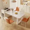Mesa de isla retráctil de piedra sinterizada color crema mesa de comedor mesa de té combinación integrada para hogar apartamento pequeño lujo ligero simple multifuncional