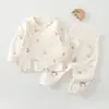 Conjunto de Ropa Interior de Algodón Puro para Bebé de Primavera y Otoño, Broche de Presión sin Hueso, Protección para la Barriga, Ropa de Otoño para Bebé, Pantalones Grandes P, Capa Base de Invierno