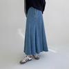 Falda Vaquera Midi Estilo Sirena Deshilachada Vintage Chic Coreana Nueva Otoño 2025 para Mujer
