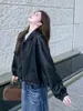 Chaqueta de cuero biker simple y versátil estilo retro de Hong Kong para mujer, nuevo modelo de otoño, abrigo corto casual estilo americano para personas petite.