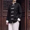 Estilo de casal, cor sólida, traje Tang plus size, camisa casual feminina, gola mandarim, primavera/outono, estilo chinês, camisa vintage de manga comprida, masculina