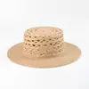 Nuevo Sombrero de Paja Tejida Estilo Vacaciones al Aire Libre Europeo y Americano de Verano para Mujer Sombrero de Sol con Protección Solar Copa Plana Calado Sombrero de Paja de Rafia