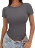 2025 Camiseta de Mujer Estilo Nuevo Europeo y Americano de Amazon Ajustada Cuello Redondo Ceñida Sexy Top de Verano Ropa para Mujer