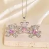 Europa y Estados Unidos conjunto de collar y pendientes de oso de diamante transfronterizo para mujer cadena de clavícula de cobre chapado en oro real circón microincrustado joyería al por mayor
