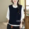 Chaleco de punto redondo estilo vintage para mujer, nueva colección otoño 2026, sin mangas, jersey, versátil y de corte holgado