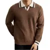 Camisa polo de hombre retro británica con bloques de color, suéter casual de manga larga para otoño e invierno, nuevo
