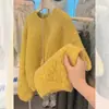 Suéter grueso de mohair amarillo súper bonito para mujer, estilo perezoso holgado de principios de otoño, prenda interior de punto cálida