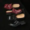 Pantuflas tipo Mula de Piel de Vaca de Primera Capa para Mujer, Cubierta a la Mitad Verano Nuevo Estilo Sandalias de Piel Genuina con Efecto Desgastado, Punta Redonda, Tacón Medio para Mujer