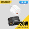 Cargador de Viaje Essager de 20W A+C Doble Puerto de Carga Rápida Adecuado para Teléfonos Móviles y Tablets Enchufe Cargador Pd