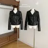 Chaqueta de cuero corta ajustada negra de estilo vintage para motocicleta para mujer, nueva chaqueta biker ajustada 2026, marrón antiguo, otro