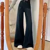Jeans reto estilo retrô para mulheres, cintura alta, outono e inverno, forrado com fleece, plus size, para tipos de corpo em forma de pera, calças largas soltas e que emagrecem