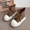 Botas de Cadarço com Solado Grosso Estilo Coreano Estilo Deserto Retrô Renda Fosca para Mulheres Novas Tênis Casuais Pequenos Outono e Inverno 2025