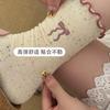 Medias de mujer de longitud media con lazo de encaje de hongos de primavera y otoño, de hilo de lunares, estilo japonés moderno, dulces medias apiladas de longitud media