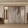 Nueva Puerta Corredera de Cristal con Patrón de Bambú y Rejilla Estilo Zen Chino, Puerta Corredera de Cuatro Paneles Color Nogal, Divisor para Sala de Estar y Estudio