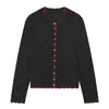 Ropa de Mujer Transfronteriza 2026 Moda Europea y Americana Versátil Casual Bloques de Color Patchwork Ribeteado Prendas de Punto Chaqueta Mujer E490810
