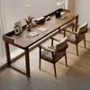 Escritorio doble de madera maciza, mesa larga apoyada en la pared, diseño simple y moderno, adecuado para uso doméstico, escritorio de estudio para estudiantes, escritorio de escritura y escritorio de computadora para oficina