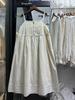25 Falda de Tirantes Blancos Primavera y Verano Plisado de Órgano Media Botonadura Estilo Princesa Francesa Estilo Ins Base Vestido de Longitud Media