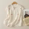 Top de algodón y lino estilo chino para mujer, versión fina de verano, cuello mao, diseño abotonado, camisa retro, nuevo estilo chino, corte holgado, blusa bordada de algodón y lino