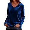2026 Amazon Transfronterizo Europeo y Americano Primavera y Otoño Nuevo Top Camiseta Suelta de Manga Larga de Color Sólido con Cuello en V para Mujer