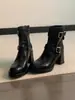 Versão em Pele de Ovelha~Botas Curtas de Salto Alto Estilo Francês para Mulheres, Novos Modelos Outono e Inverno, Botas Petite Martin com Salto Grosso, Botas Elásticas Versáteis e de Caimento Justo
