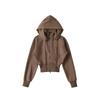 Cárdigan Suéter Chaqueta Retro Europeo y Americano con Capucha Cuello Desmontable Cremallera Manga Larga para Mujer Ajustado a la Cintura Top Corto Color Sólido