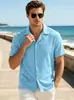 Camisa de Manga Corta para Hombre Cardigan de Color Sólido Jacquard Transpirable Casual Holgado Cuello Solapa Talla Europea Amazon Transfronterizo