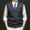 Chaleco grueso popular para hombre con forro polar, cuello en V, suéter de lana de espalda abierta, suéter tejido, suéter con cuello en forma de corazón