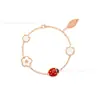 Pulseira Flor de Cinco Pétalas de Calcedônia Roxa Natural [Versão Alta Ouro V Banhado a Ouro Espesso] Pulseira Trevo de Quatro Folhas 18K para Mulheres Artesanato Exquisito