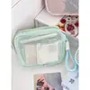 Bolsa de Maquiagem de Malha Cubo de Tofu Transfronteiriça com Alto Apelo Estético, Zíper de Pérola Dopamina, Grande Capacidade, Bolsa de Higiene Pessoal Portátil para Viagem
