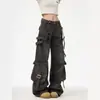 Jeans de trabajo multibolsillos para hombre y mujer, pantalones rectos holgados de pierna ancha estilo americano de la calle, jeans rasgados geniales versátiles de moda