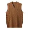 Colete de Tricô Gola V Liso para Homens, Novo Colete da Moda Outono e Inverno para Jovens e Meia-Idade, Tricô Casual de Negócios