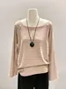Camiseta larga a rayas sin hombros, holgada, casual y relajada para mujer, nuevo estilo 2026, top a rayas sin hombros con bloques de color