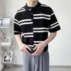 Estoque de Fábrica Cor Color Block Old School Americano Peso Pesado Slim Fit Hip Hop Dança de Rua Manga Curta Acima do Cotovelo Solta Camisa Polo