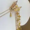 Grampo de Cabelo em U com Borboleta Dourada e Franja Estilo Chinês Novo Antigo de Alta Qualidade Grampo Passo a Passo Acessórios Estilo Nacional Hanfu Acessórios de Cabelo