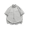 Marca de Moda Americana para Hombre Beijie Verano 2025 Nueva Camisa de Manga Corta Rayada con Cordón en el Dobladillo Chaqueta de Media Manga para Hombre