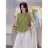 Camisa sem mangas jacquard de renda feminina verão novo estilo 2026 versão coreana popular linda blusinha solta blusa afina