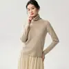Suéter de cachemira de cuello alto para mujer, tejido sin costuras de cuello alto de ajuste holgado, capa base de punto, moderno