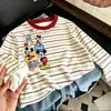 Camiseta de Manga Larga a Rayas de Algodón Puro, Nueva Moda Primavera y Otoño para Niños, Estilosa y de Corte Holgado, Camiseta Básica Versátil para Niños Mayores