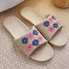 Pantuflas de Lino Bordadas a Máquina para Mujer, Nuevas, para Uso en Casa en Verano, para Parejas, de Interior, con Suela Suave, Antideslizantes, para Hombre en Verano