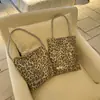 Nova Bolsa de Lona de Grande Capacidade Moda para o Dia a Dia Cinza Prata Feminina Casual Estampa de Leopardo Bolsa de Ombro