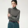 Novos estilos de outono e inverno: Suéter Yangzi 18 gauge de malha fina 100% lã pura para mulheres, fino, com gola franzida, corte justo e design moderno