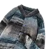 Suéter cárdigan a rayas estilo americano de moda para otoño de Wukong para hombre, chaqueta de punto de color arcoíris degradado tipo pintura al óleo para pareja