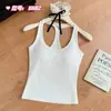 Top de Tirantes Halter para Niña, Color Sólido, Sencillo y Casual, Diseño Integrado, Anti-Exposición, Cómodo, Corte Ajustado, Favorecedor, Adecuado para Usar Solo o en Capas