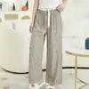 Pijamas de algodão e seda Pijamas femininos de verão finos de algodão e seda primavera e outono uso externo solto longo para casa ar condicionado novas calças de perna larga