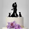 Decoración de Boda Única Acrílico Novio y Novia Beso Tarjeta Insertable para Pastel de Boda Novedad Gato Perro Insertable para Pastel